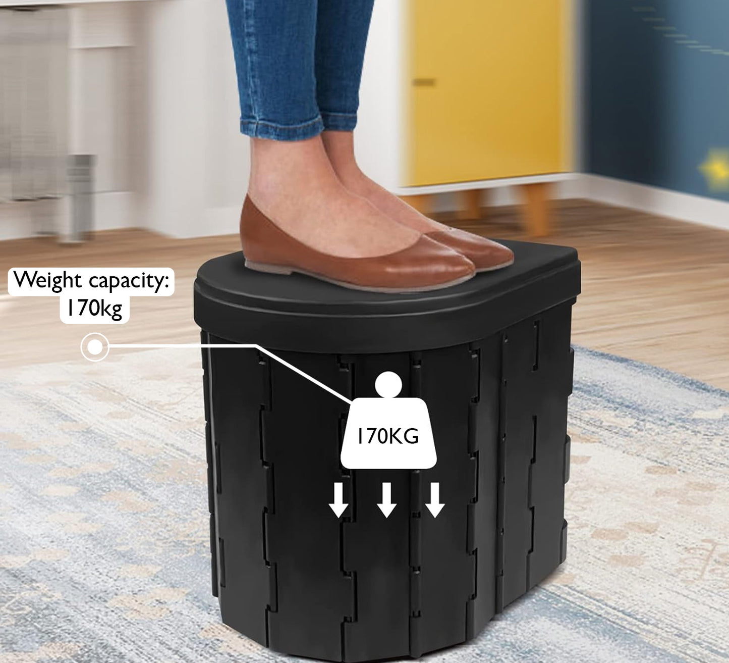 image showing the max load of the portable toilet