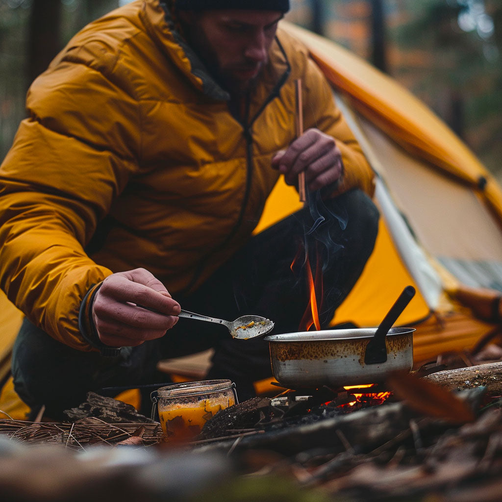 men cooking on a camping spot