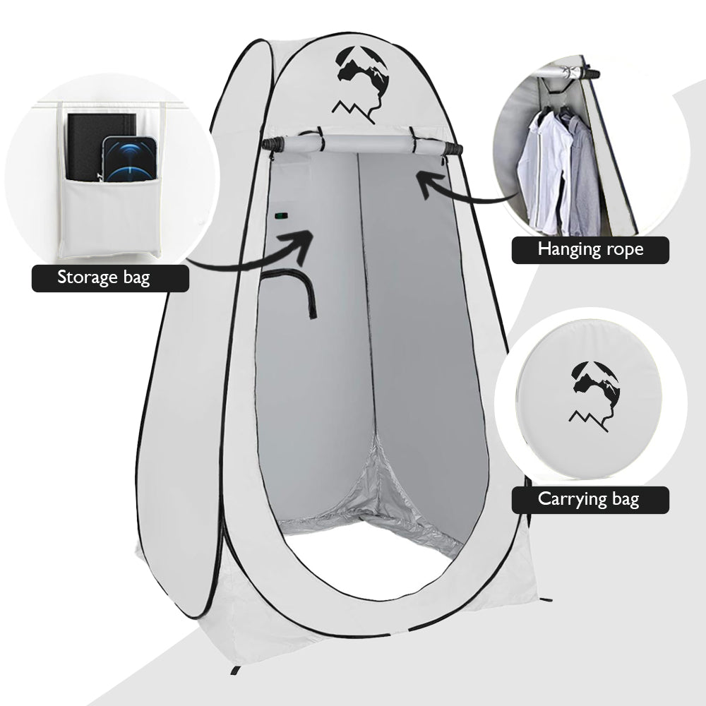 front picture of the USPs of the privacy pop-up shower tent